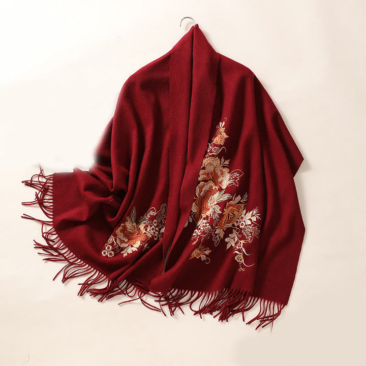 Buddha Stones, rosso, rosa, ricamo floreale, nappa, sciarpa da viaggio invernale e calda