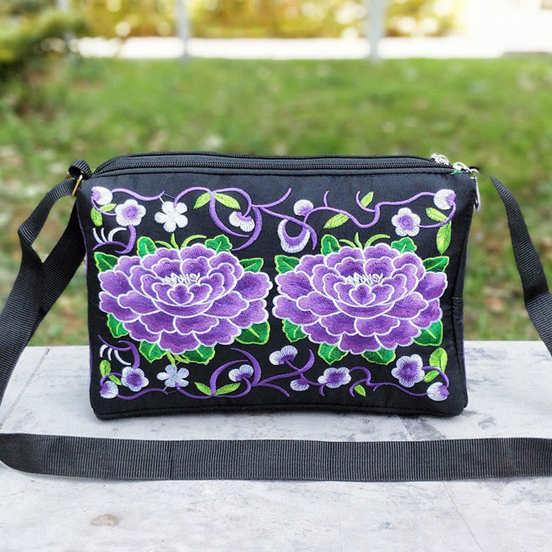 Buddha Stones Galsang Inula Fiore Peonia Pavone Ricamo Fronte-Retro Tela Borsa Shopping Borsa A Tracolla