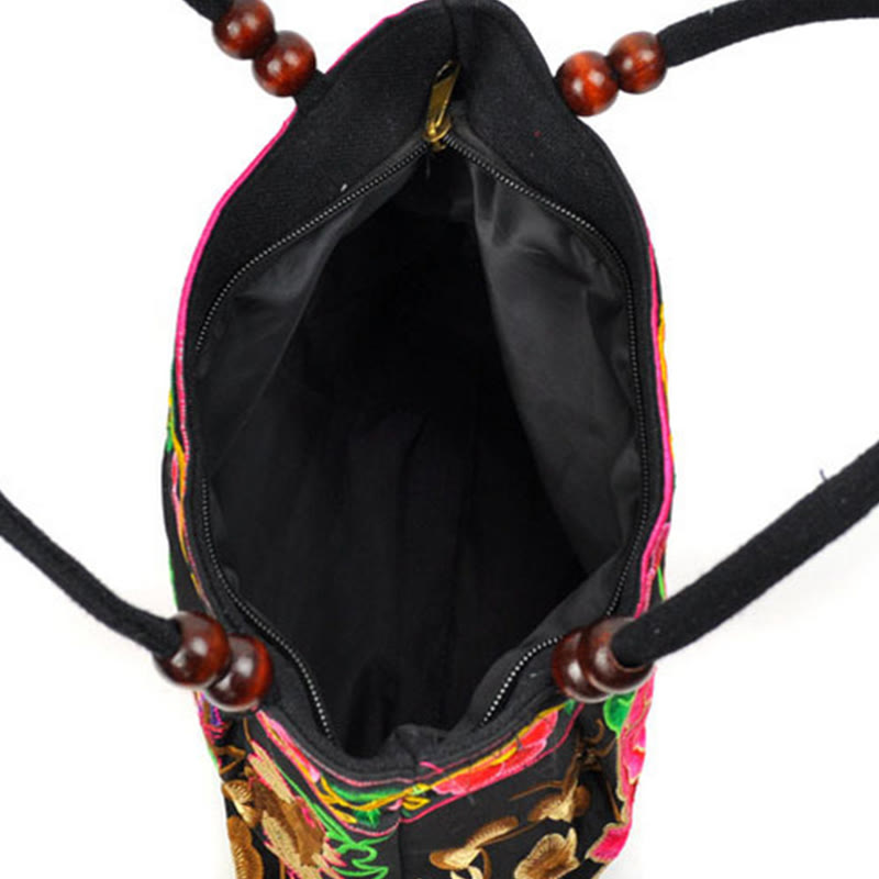 Buddha Stones Money Tree Peony Phoenix Apple Blossom Borsa a mano in tela di cotone con ricamo bifacciale