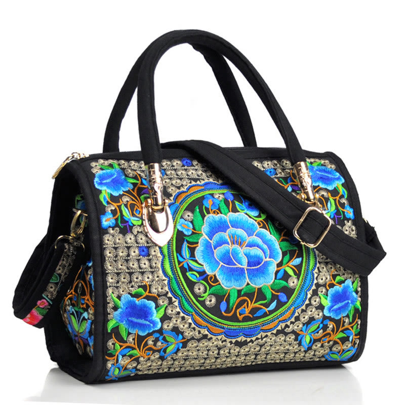 Buddha Stones Money Tree Peonia Camelia Ricamo bifacciale Borsa a mano Borsa a tracolla in tela