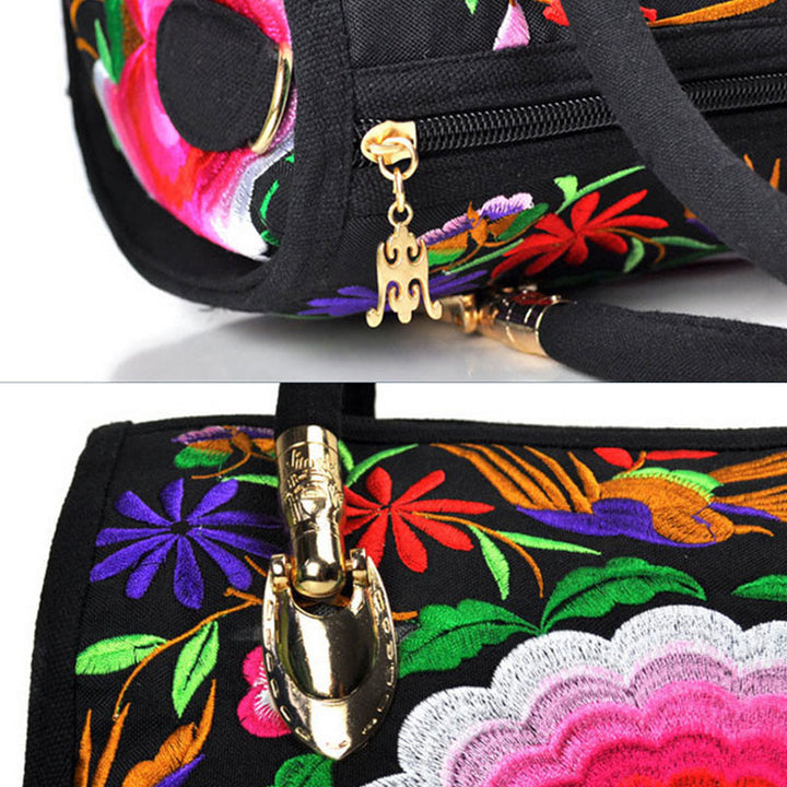 Buddha Stones Money Tree Peonia Camelia Ricamo bifacciale Borsa a mano Borsa a tracolla in tela