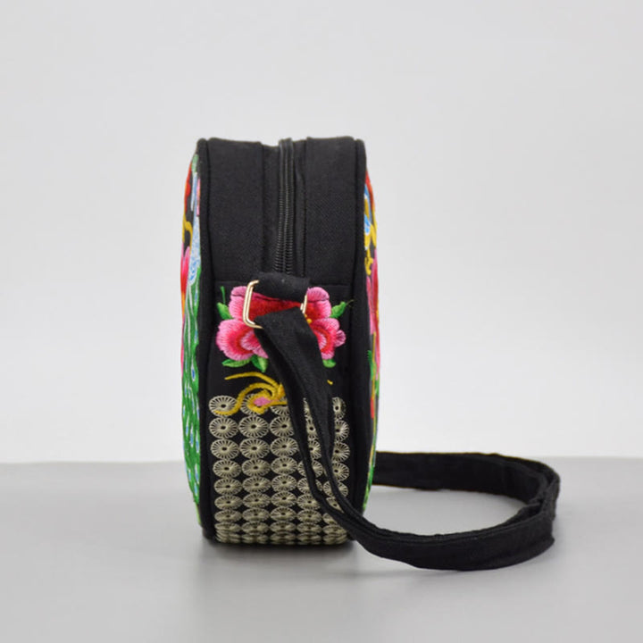 Buddha Stones Money Tree Galsang Inula Flower Peonia Rosa Pavone Ricamo bifacciale Tela Borsa per la spesa Borsa a tracolla