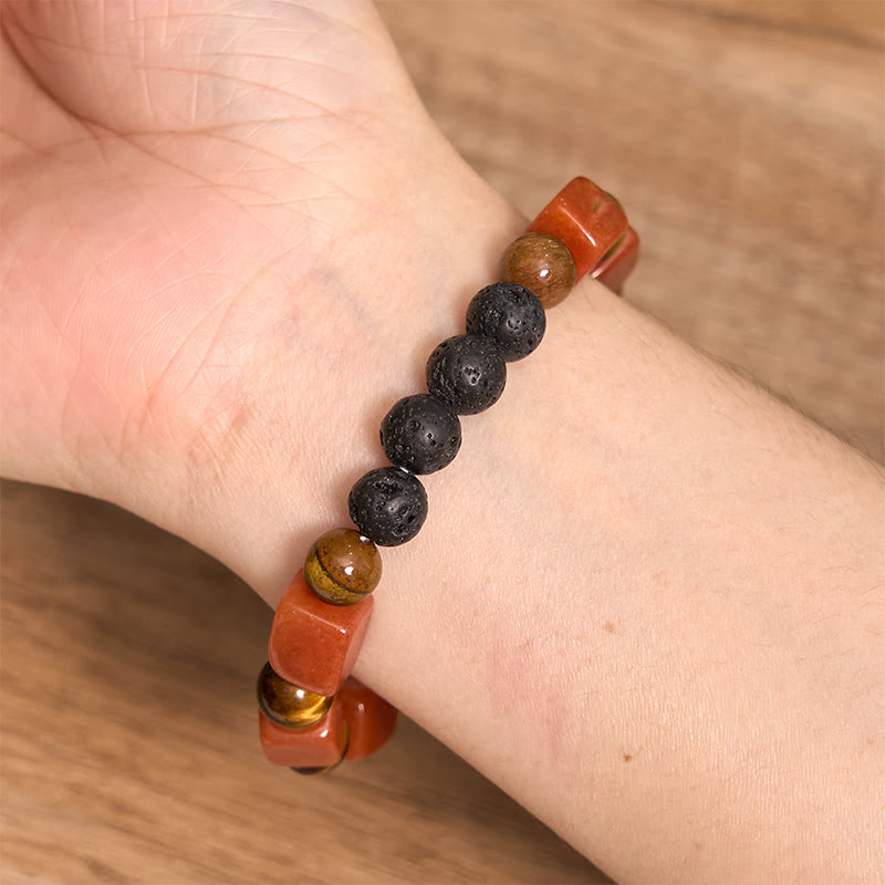 Braccialetto di supporto in pietra lavica con vari cristalli Buddha Stones