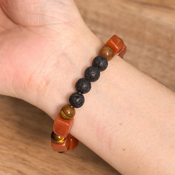 Braccialetto di supporto in pietra lavica con vari cristalli Buddha Stones