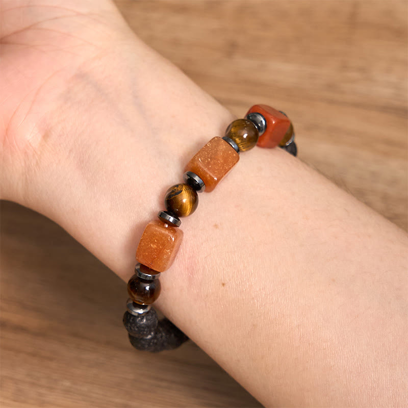 Braccialetto di supporto in pietra lavica con vari cristalli Buddha Stones