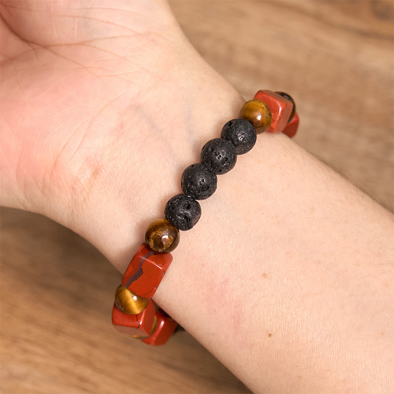 Braccialetto di supporto in pietra lavica con vari cristalli Buddha Stones