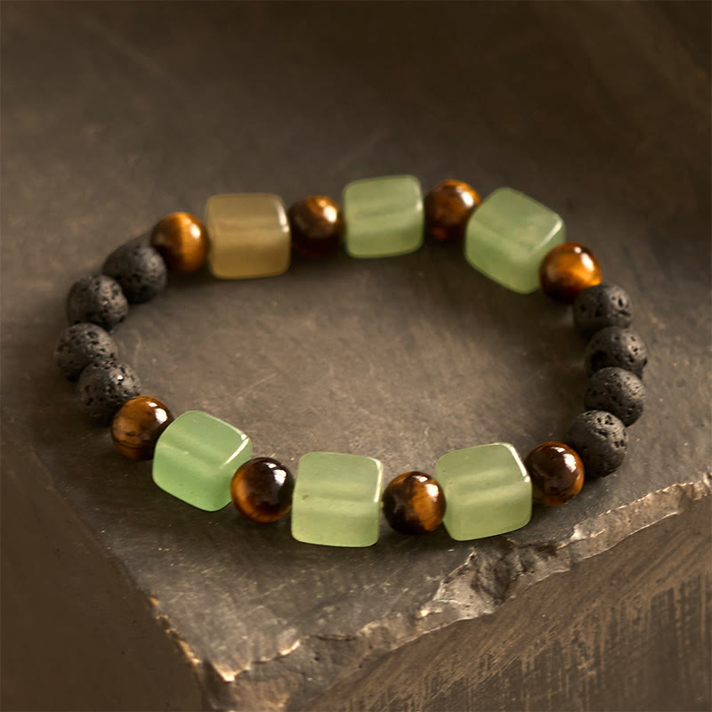 Braccialetto di supporto in pietra lavica con vari cristalli Buddha Stones