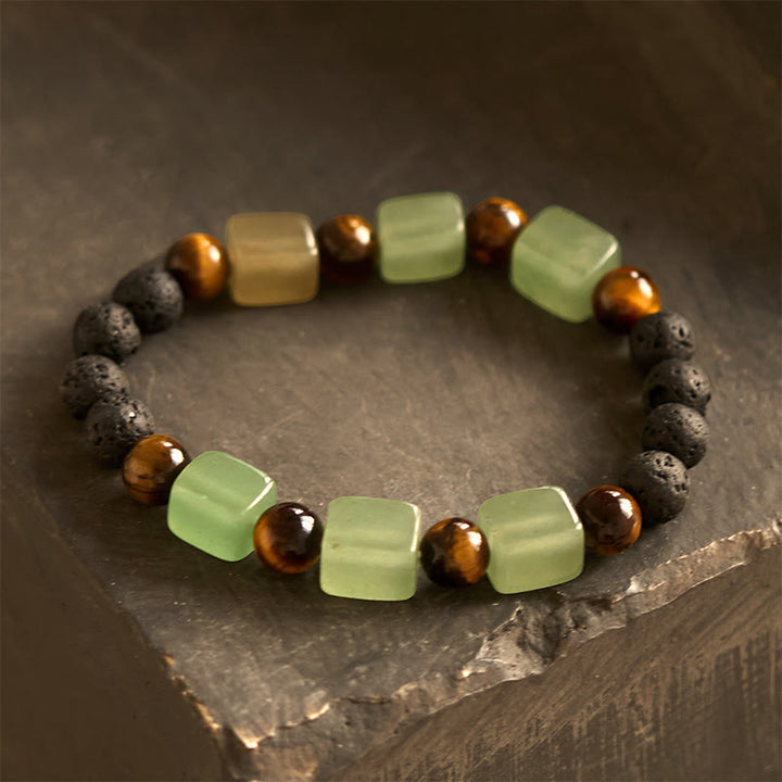 Braccialetto di supporto in pietra lavica con vari cristalli Buddha Stones