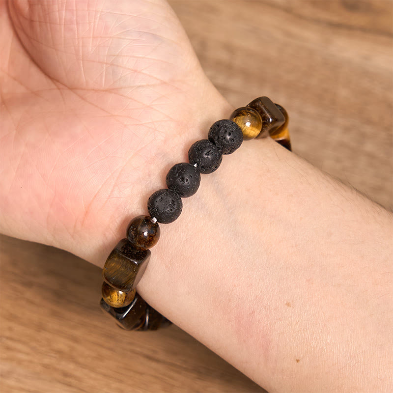 Braccialetto di supporto in pietra lavica con vari cristalli Buddha Stones