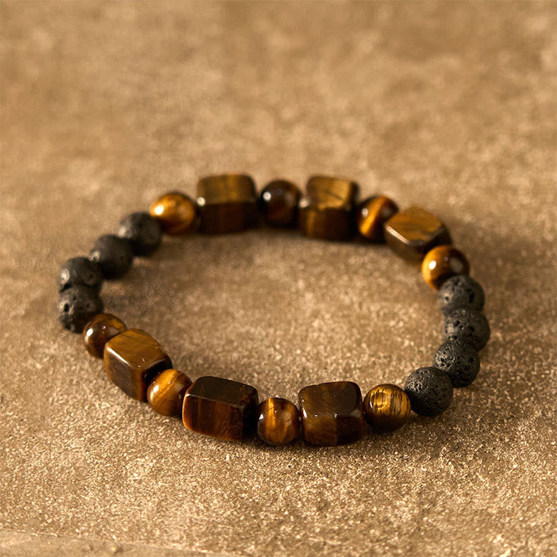 Braccialetto di supporto in pietra lavica con vari cristalli Buddha Stones