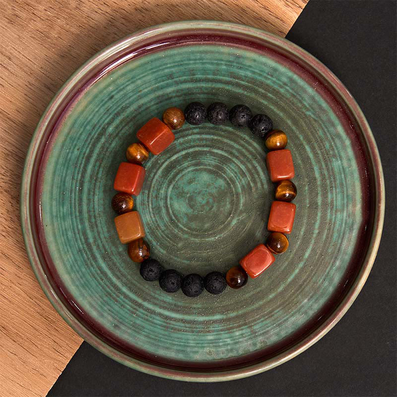 Braccialetto di supporto in pietra lavica con vari cristalli Buddha Stones