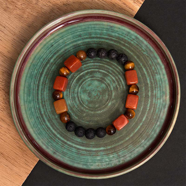 Braccialetto di supporto in pietra lavica con vari cristalli Buddha Stones