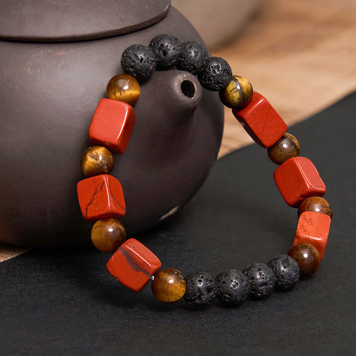 Braccialetto di supporto in pietra lavica con vari cristalli Buddha Stones