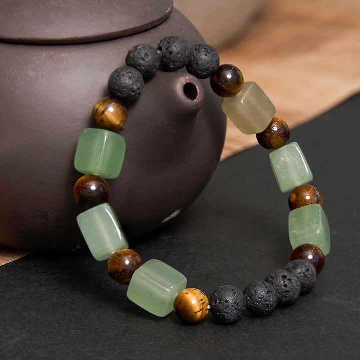 Braccialetto di supporto in pietra lavica con vari cristalli Buddha Stones