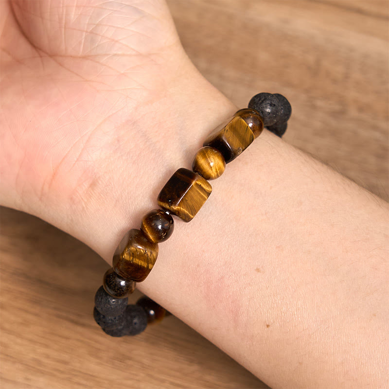 Braccialetto di supporto in pietra lavica con vari cristalli Buddha Stones