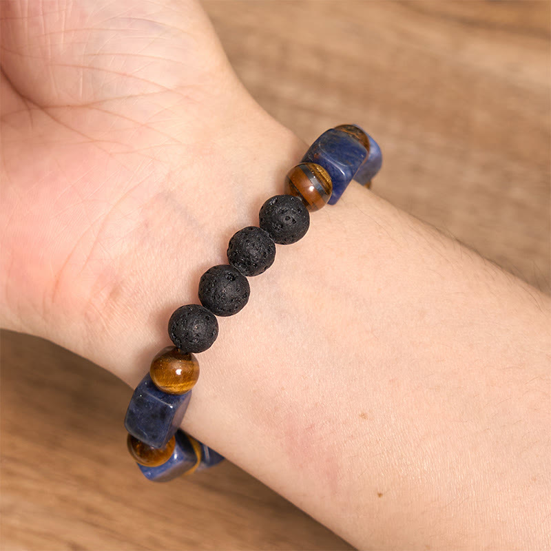 Braccialetto di supporto in pietra lavica con vari cristalli Buddha Stones