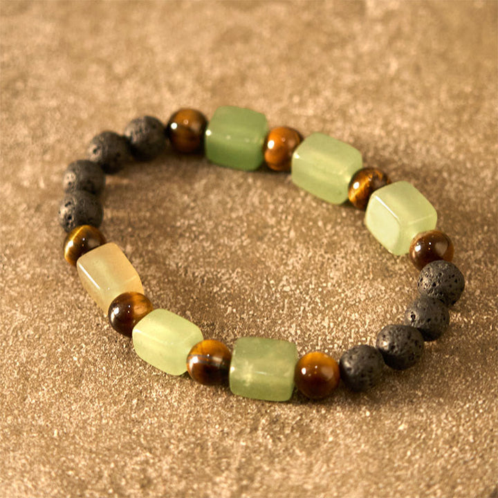 Braccialetto di supporto in pietra lavica con vari cristalli Buddha Stones