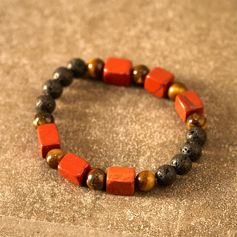 Braccialetto di supporto in pietra lavica con vari cristalli Buddha Stones