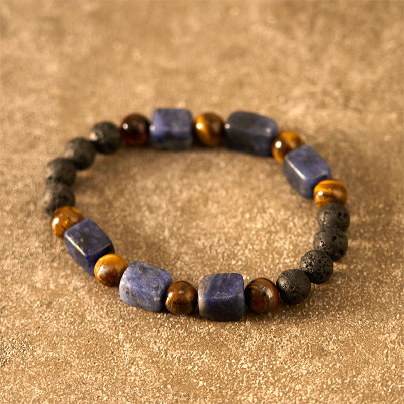 Braccialetto di supporto in pietra lavica con vari cristalli Buddha Stones