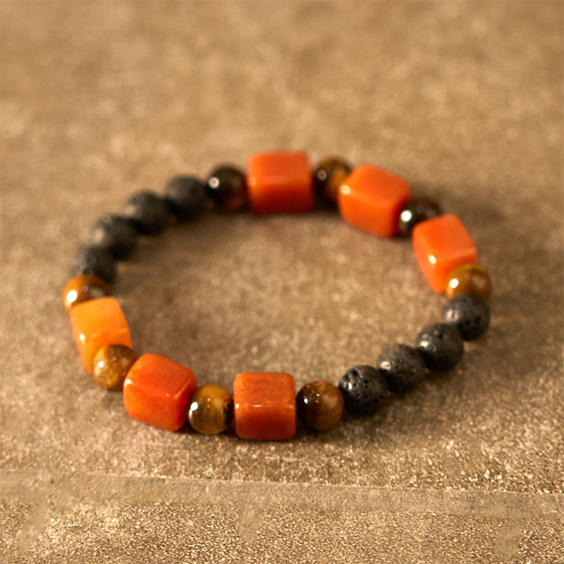 Braccialetto di supporto in pietra lavica con vari cristalli Buddha Stones