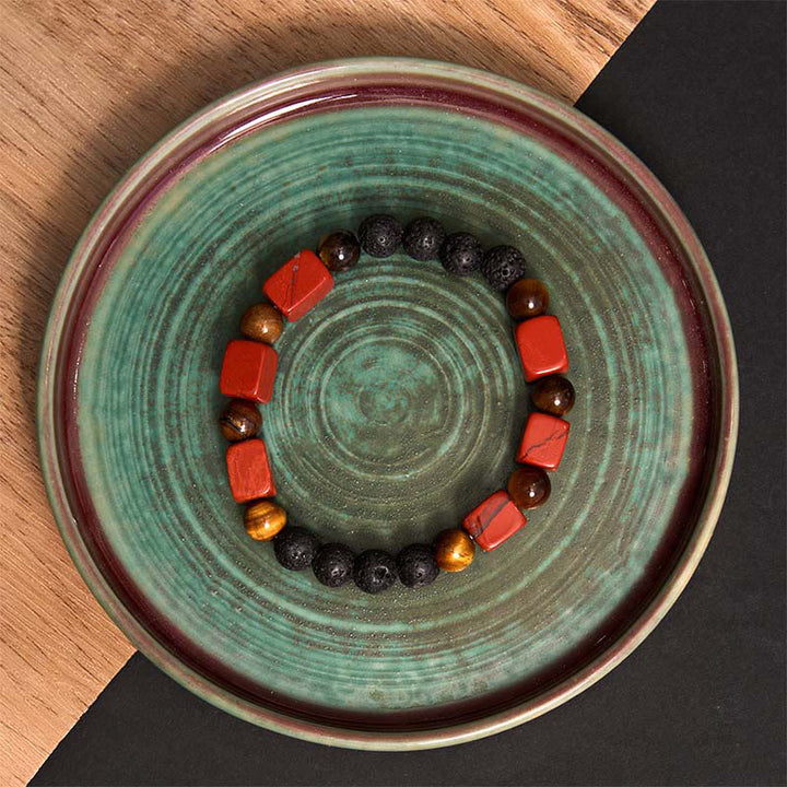 Braccialetto di supporto in pietra lavica con vari cristalli Buddha Stones