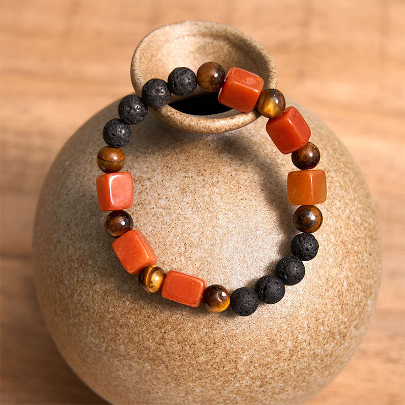 Braccialetto di supporto in pietra lavica con vari cristalli Buddha Stones