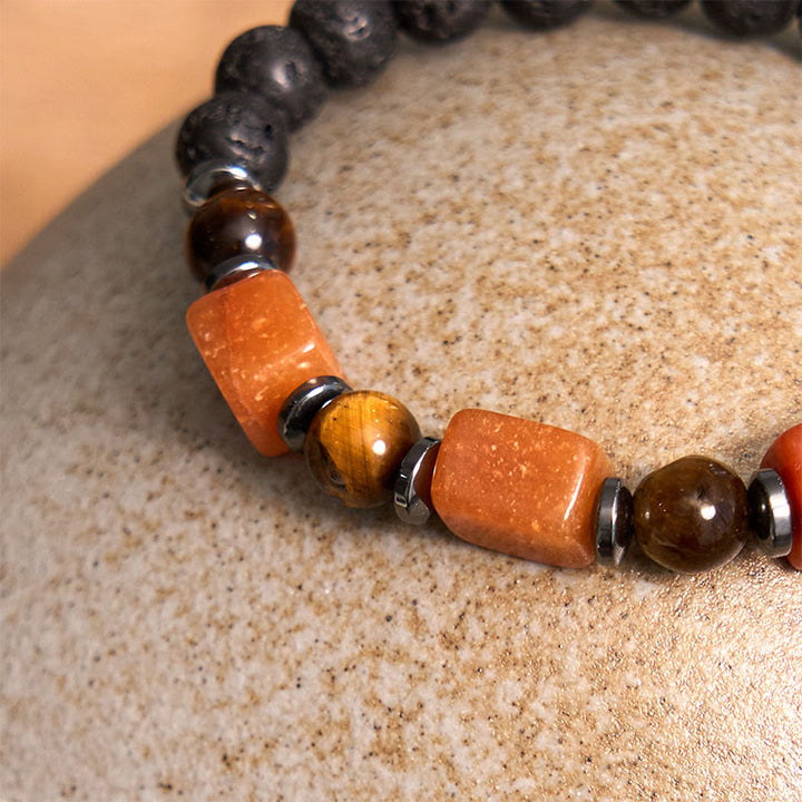 Braccialetto di supporto in pietra lavica con vari cristalli Buddha Stones