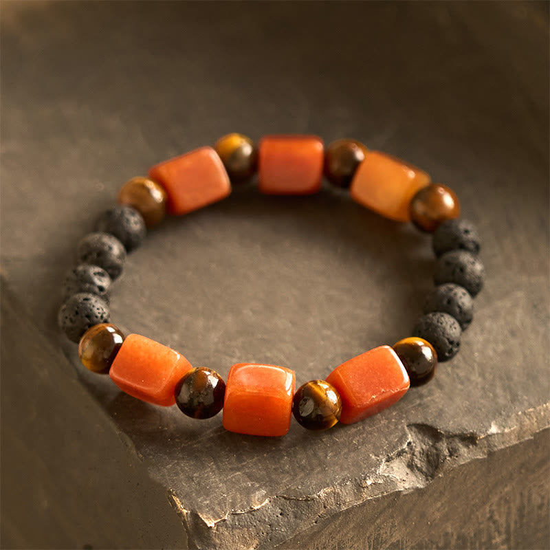 Braccialetto di supporto in pietra lavica con vari cristalli Buddha Stones