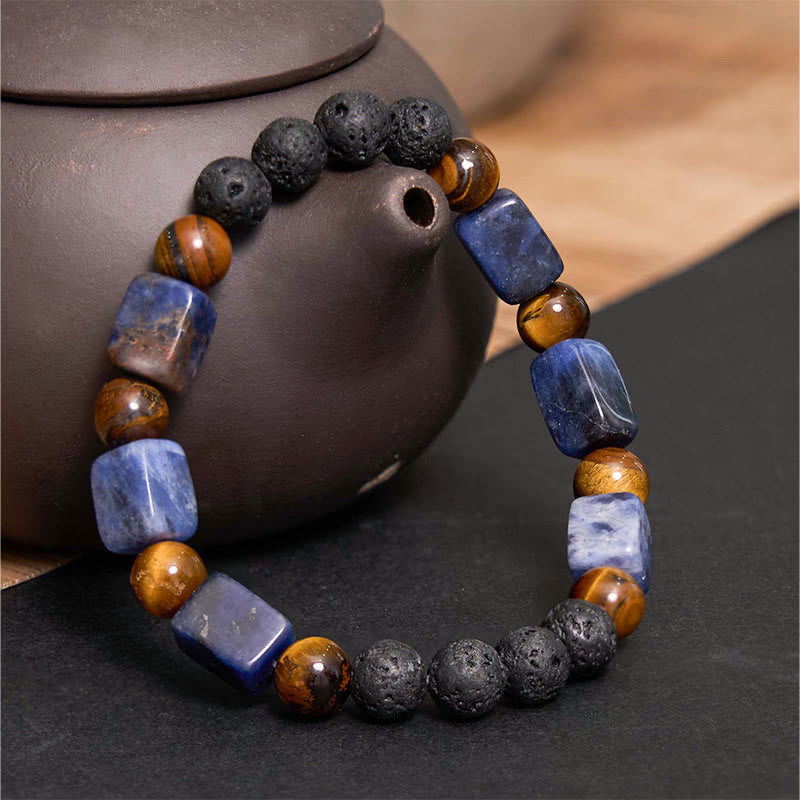 Braccialetto di supporto in pietra lavica con vari cristalli Buddha Stones