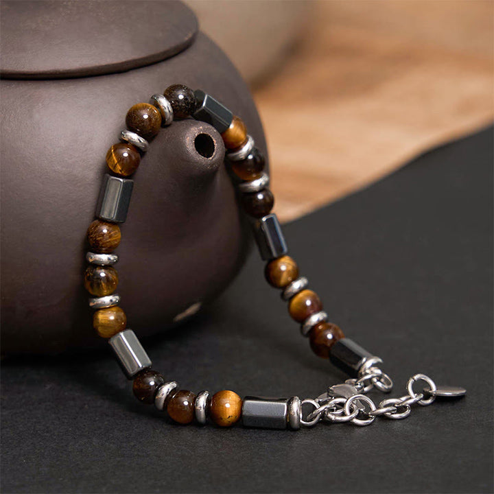 Braccialetto a catena con fibbia in ematite e occhio di tigre Buddha Stones