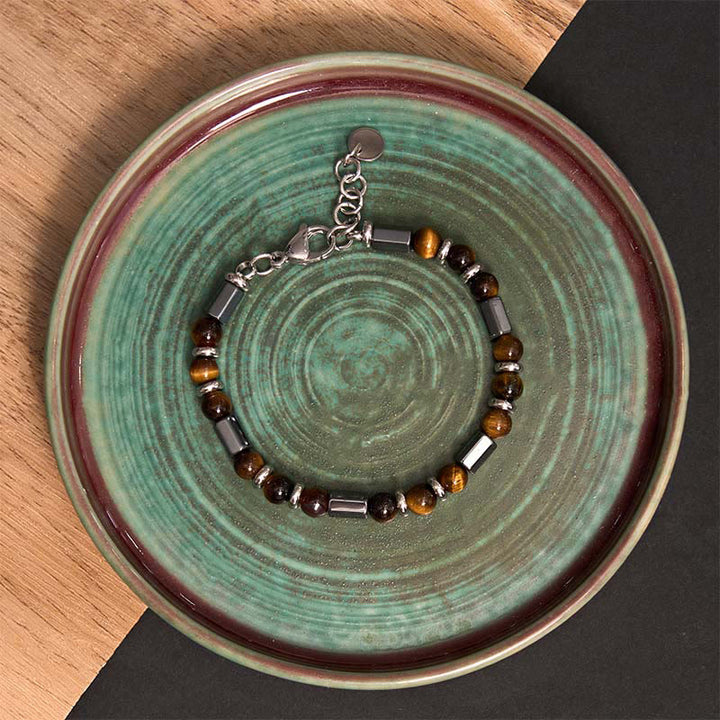 Braccialetto a catena con fibbia in ematite e occhio di tigre Buddha Stones