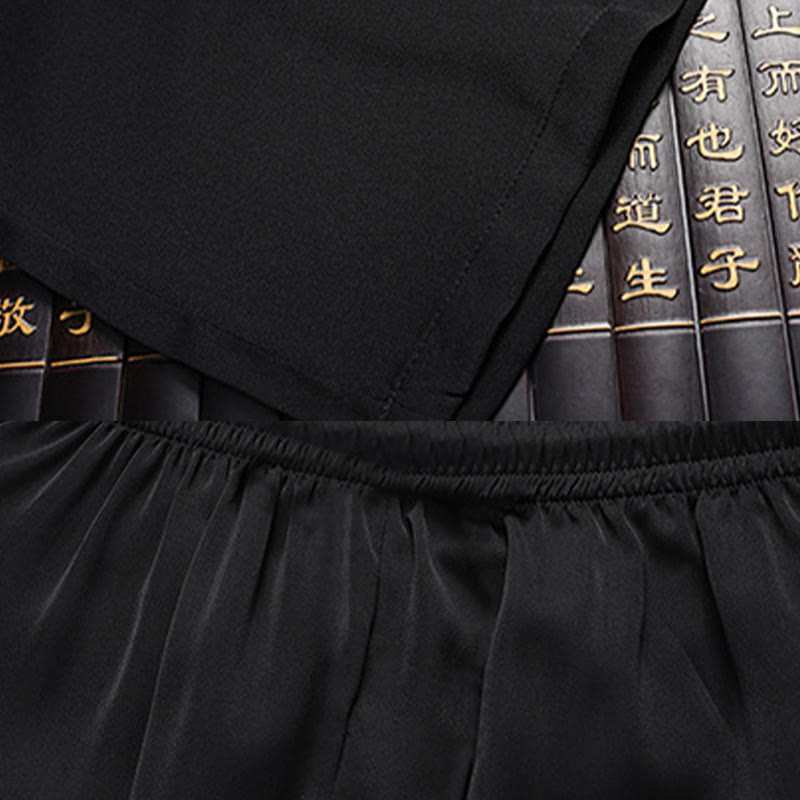 Buddha Stones Bambù Fiore di pesco Tang Suit Hanfu Tradizionale Uniforme Manica Corta Top Pantaloni Abbigliamento Uomo Set