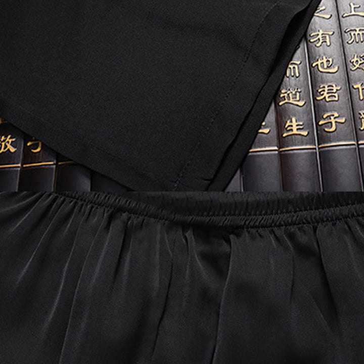 Buddha Stones Bambù Fiore di pesco Tang Suit Hanfu Tradizionale Uniforme Manica Corta Top Pantaloni Abbigliamento Uomo Set