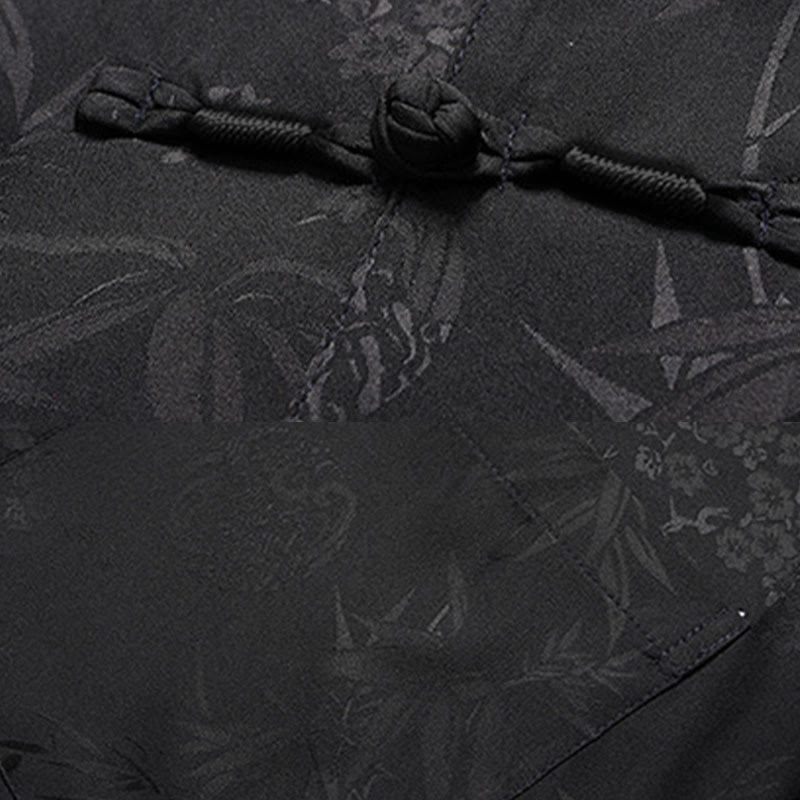 Buddha Stones Bambù Fiore di pesco Tang Suit Hanfu Tradizionale Uniforme Manica Corta Top Pantaloni Abbigliamento Uomo Set