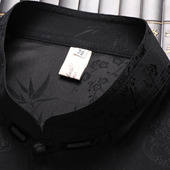 Buddha Stones Bambù Fiore di pesco Tang Suit Hanfu Tradizionale Uniforme Manica Corta Top Pantaloni Abbigliamento Uomo Set