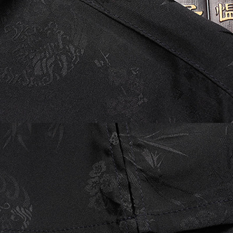 Buddha Stones Bambù Fiore di pesco Tang Suit Hanfu Tradizionale Uniforme Manica Corta Top Pantaloni Abbigliamento Uomo Set