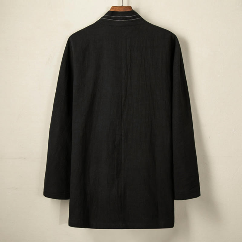 Buddha Stones Semplice Autunno Lacci Cotone Lino Uomo Giacca Cappotto Zen Abbigliamento - image 1