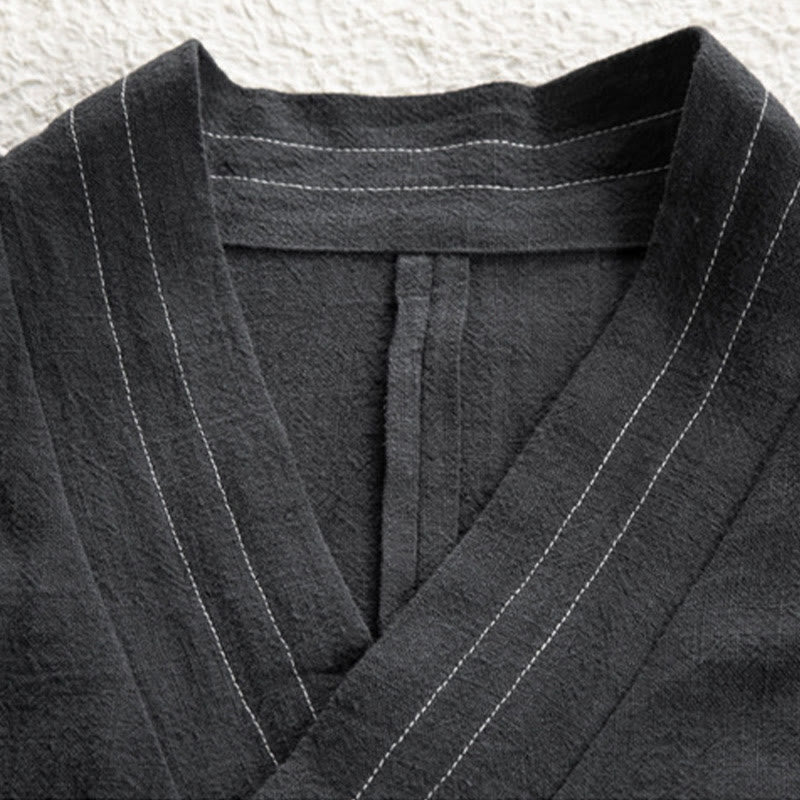 Buddha Stones Semplice Autunno Lacci Cotone Lino Uomo Giacca Cappotto Zen Abbigliamento - image 8