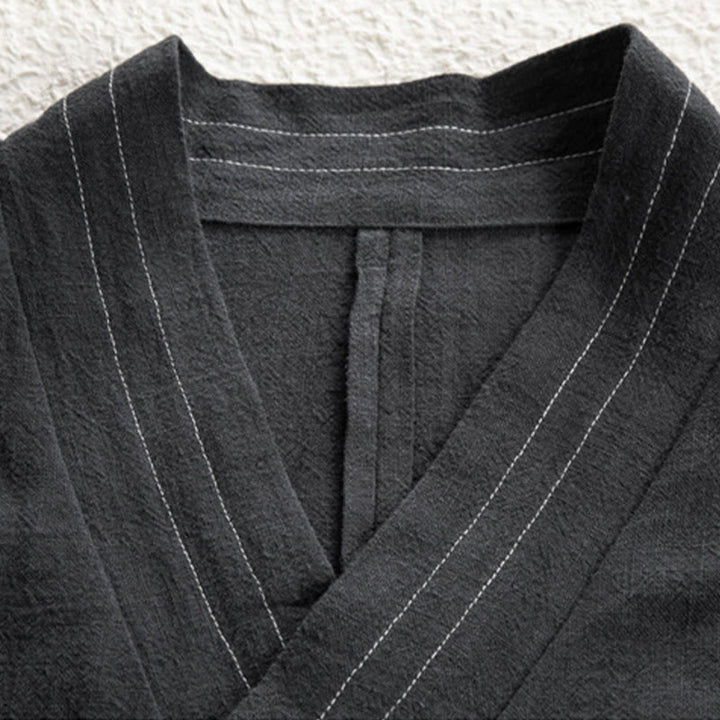 Buddha Stones Semplice Autunno Lacci Cotone Lino Uomo Giacca Cappotto Zen Abbigliamento - image 8