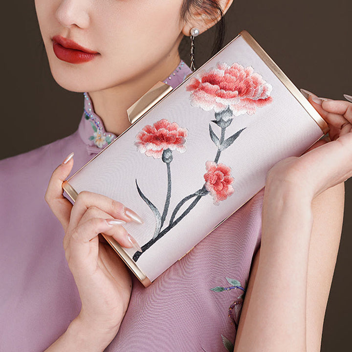 Buddha Stones Garofano Peonia Begonia Su Ricamo Borsa da sposa Borsa a tracolla Borsa a mano