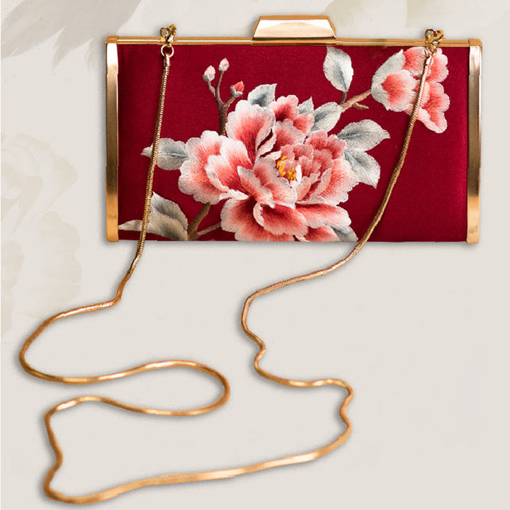 Buddha Stones Garofano Peonia Begonia Su Ricamo Borsa da sposa Borsa a tracolla Borsa a mano