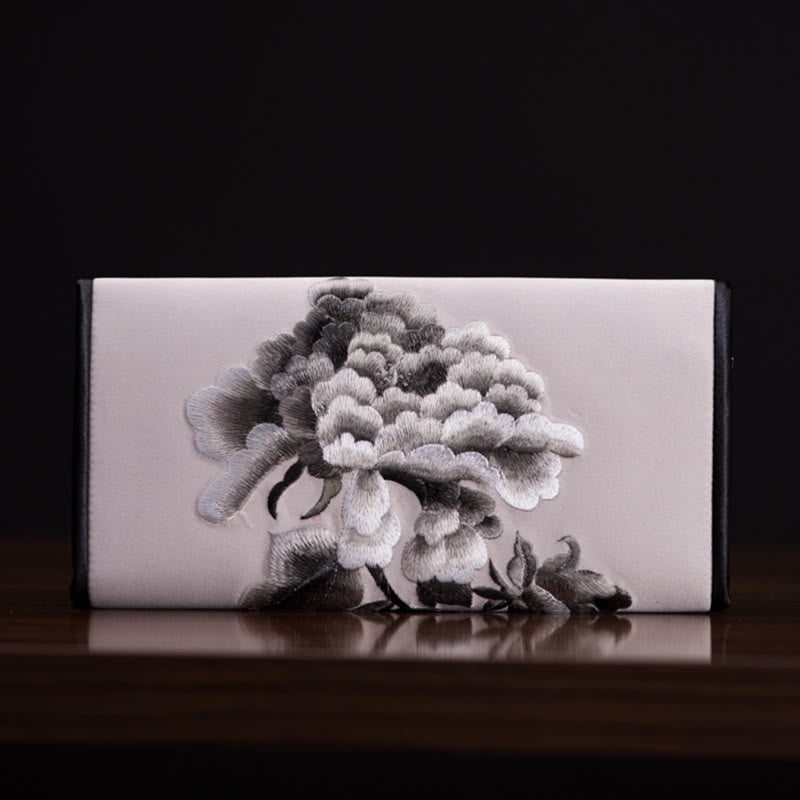 Buddha Stones Peony Flower Su Ricamo Viaggio Shopping Borsa Lunga Borsa a Mano