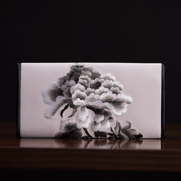 Buddha Stones Peony Flower Su Ricamo Viaggio Shopping Borsa Lunga Borsa a Mano