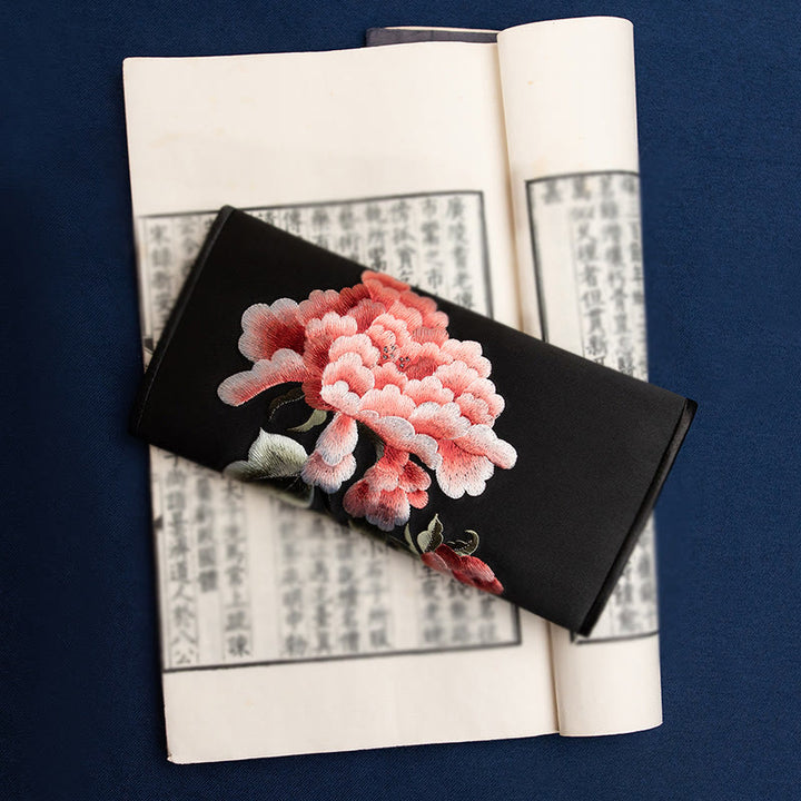 Buddha Stones Peony Flower Su Ricamo Viaggio Shopping Borsa Lunga Borsa a Mano