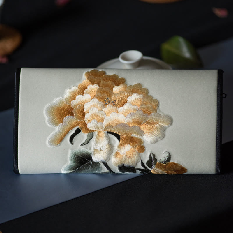 Buddha Stones Peony Flower Su Ricamo Viaggio Shopping Borsa Lunga Borsa a Mano