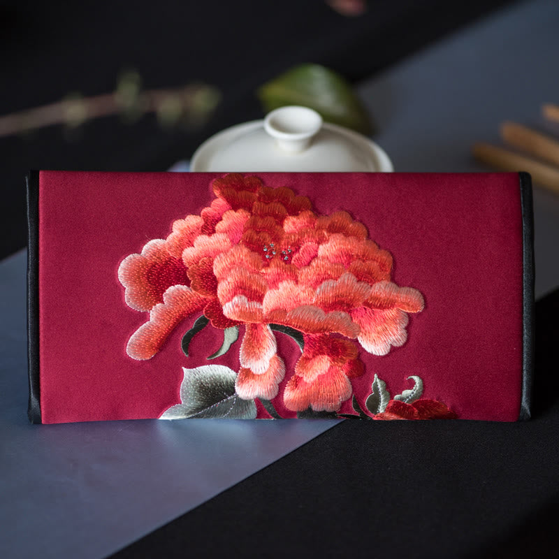 Buddha Stones Peony Flower Su Ricamo Viaggio Shopping Borsa Lunga Borsa a Mano