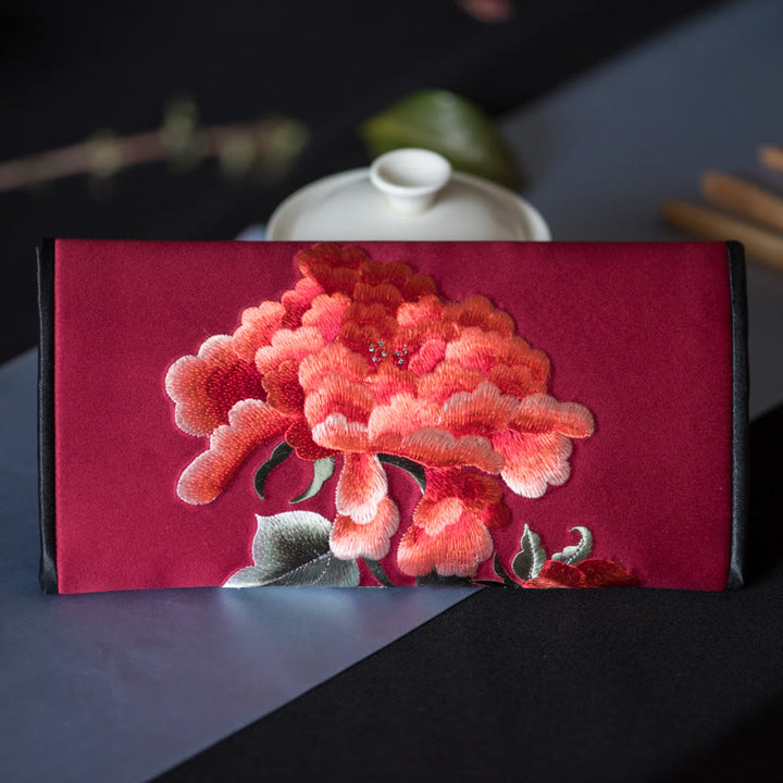 Buddha Stones Peony Flower Su Ricamo Viaggio Shopping Borsa Lunga Borsa a Mano