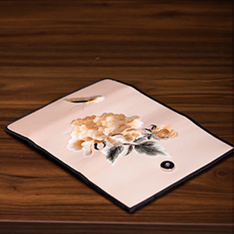 Buddha Stones Peony Flower Su Ricamo Viaggio Shopping Borsa Lunga Borsa a Mano