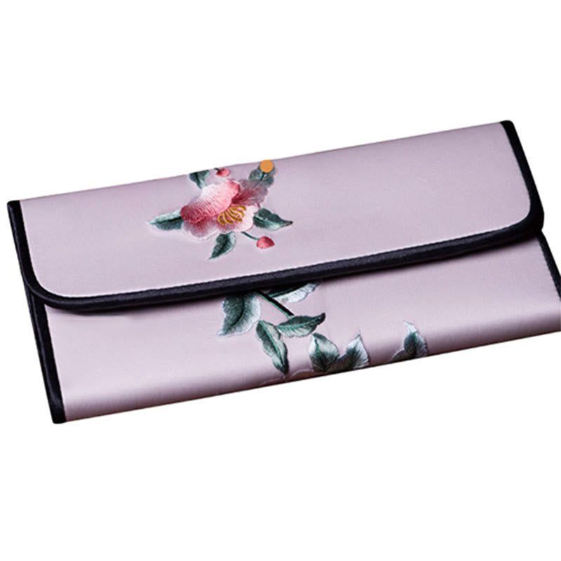 Buddha Stones Peony Su Ricamo Viaggio Shopping Borsa Lunga Borsa a Mano