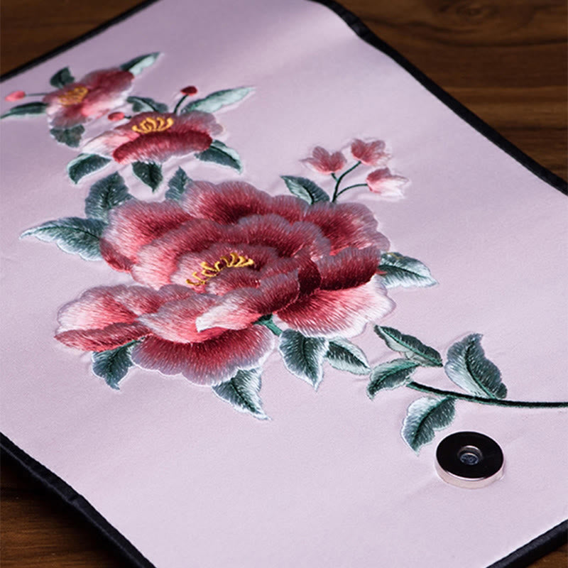 Buddha Stones Peony Su Ricamo Viaggio Shopping Borsa Lunga Borsa a Mano